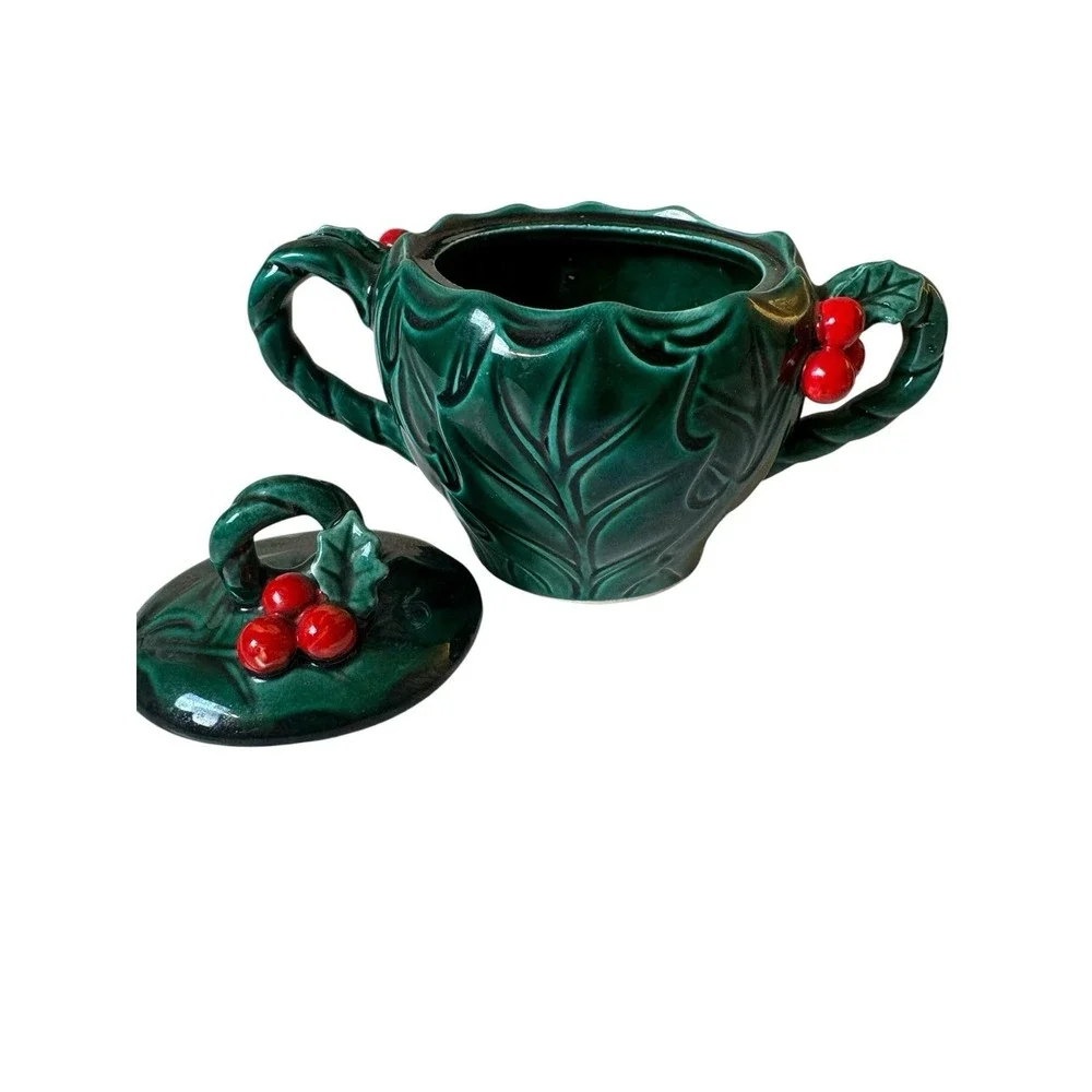 Vintage‎ Lefton Set Creamer & Sugar Bowl With Lid Holly Berries #1355
